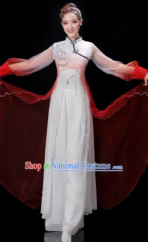 China Woman Dancewear Classical Dance Clothing Umbrella Dance Garment Costumes Group Fan Performance Red Outfits