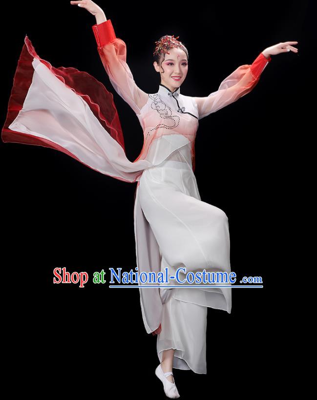 China Woman Dancewear Classical Dance Clothing Umbrella Dance Garment Costumes Group Fan Performance Red Outfits