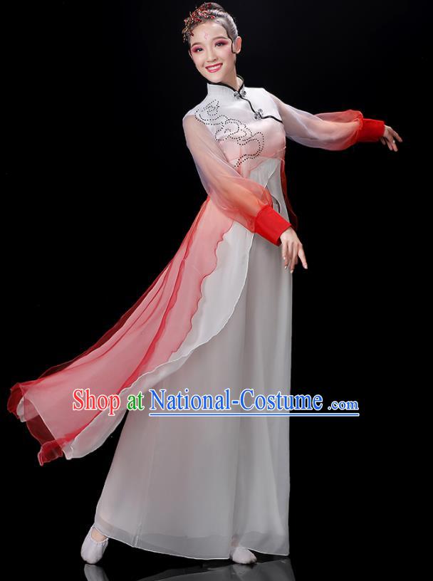 China Woman Dancewear Classical Dance Clothing Umbrella Dance Garment Costumes Group Fan Performance Red Outfits