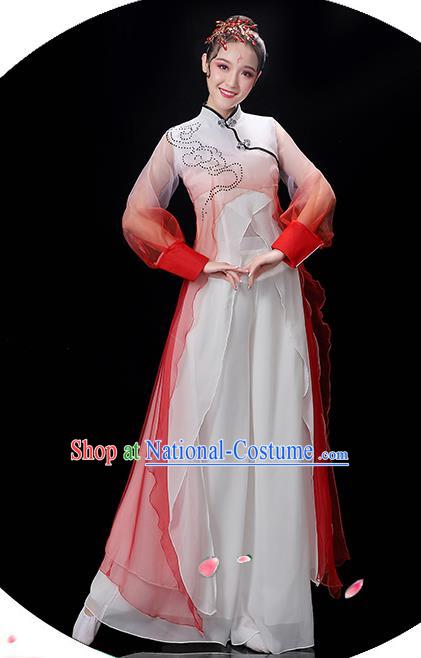 China Woman Dancewear Classical Dance Clothing Umbrella Dance Garment Costumes Group Fan Performance Red Outfits