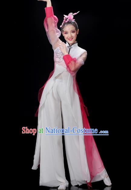 China Umbrella Dance Garment Costumes Group Fan Performance Rosy Outfits Woman Dancewear Classical Dance Clothing