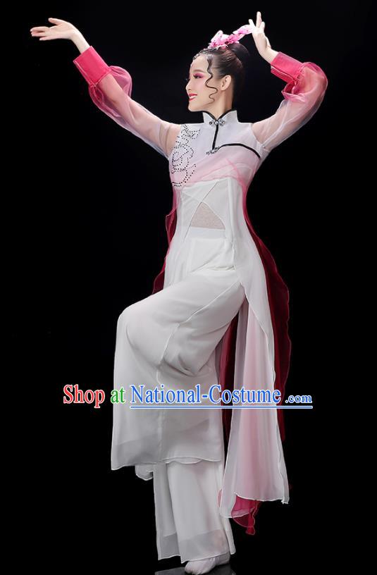 China Umbrella Dance Garment Costumes Group Fan Performance Rosy Outfits Woman Dancewear Classical Dance Clothing