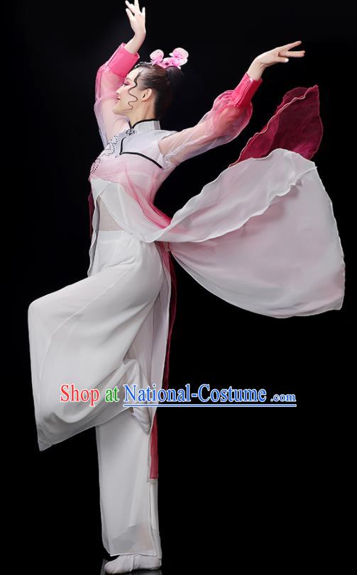 China Umbrella Dance Garment Costumes Group Fan Performance Rosy Outfits Woman Dancewear Classical Dance Clothing