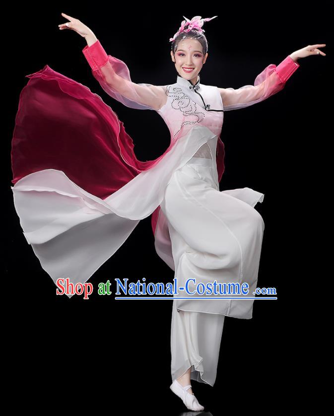 China Umbrella Dance Garment Costumes Group Fan Performance Rosy Outfits Woman Dancewear Classical Dance Clothing