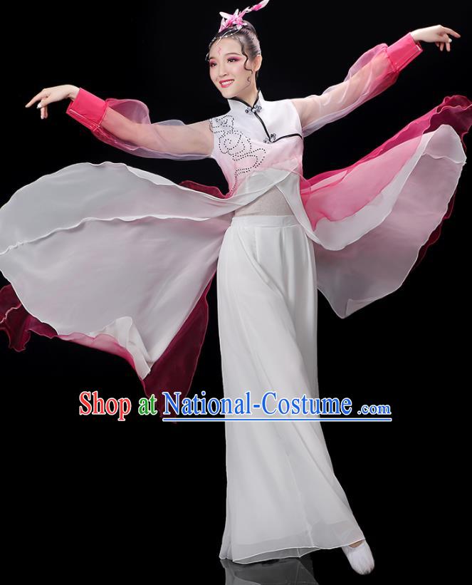 China Umbrella Dance Garment Costumes Group Fan Performance Rosy Outfits Woman Dancewear Classical Dance Clothing