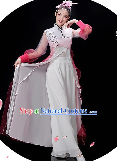 China Umbrella Dance Garment Costumes Group Fan Performance Rosy Outfits Woman Dancewear Classical Dance Clothing