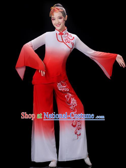 Chinese Traditional Fan Dance Red Outfits Folk Dance Costumes Yangko Dance Performance Apparels Women Group Dance Clothing