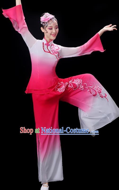 Chinese Yangko Dance Performance Apparels Women Group Dance Clothing Traditional Fan Dance Rosy Outfits Folk Dance Costumes