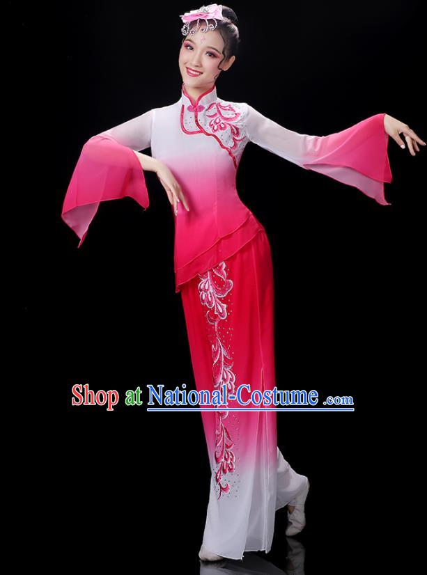 Chinese Yangko Dance Performance Apparels Women Group Dance Clothing Traditional Fan Dance Rosy Outfits Folk Dance Costumes