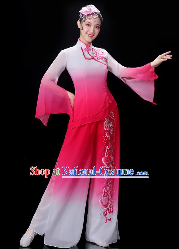 Chinese Yangko Dance Performance Apparels Women Group Dance Clothing Traditional Fan Dance Rosy Outfits Folk Dance Costumes