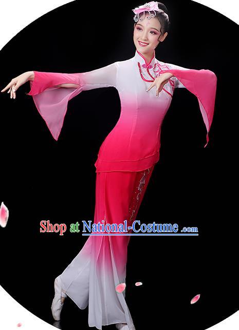 Chinese Yangko Dance Performance Apparels Women Group Dance Clothing Traditional Fan Dance Rosy Outfits Folk Dance Costumes