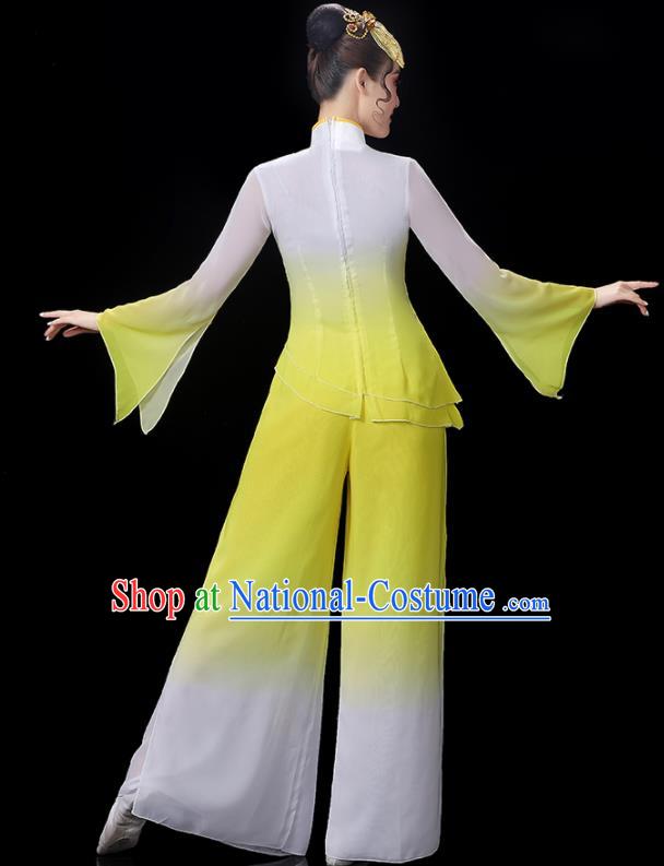 Chinese Folk Dance Costumes Yangko Dance Performance Apparels Women Group Dance Clothing Traditional Fan Dance Yellow Outfits