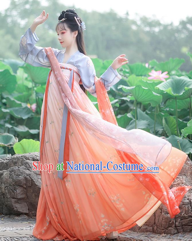 China Traditional Tang Dynasty Young Lady Hanfu Dress Clothing Ancient Historical Garment Costumes