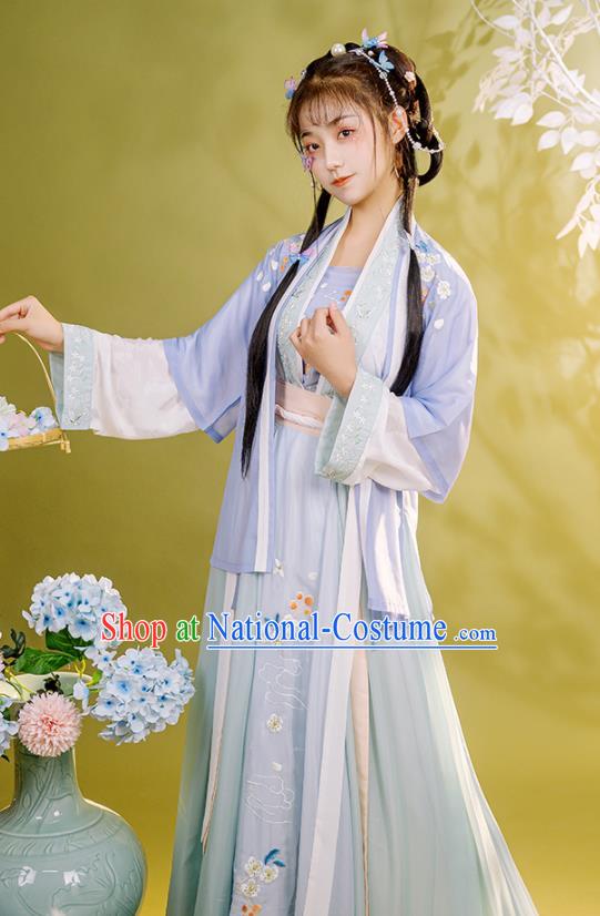 China Ancient Young Woman Historical Garment Costumes Traditional Hanfu Dress Song Dynasty Civilian Lady Clothing