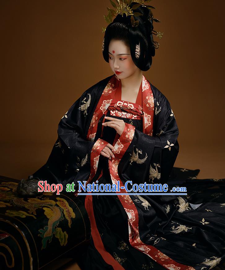 China Tang Dynasty Empress Clothing Ancient Imperial Consort Historical Garment Costumes Traditional Noble Woman Black Hanfu Dress Complete Set