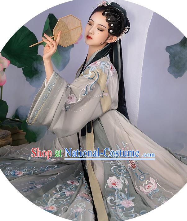 China Jin Dynasty Palace Beauty Historical Clothing Ancient Royal Princess Garment Costumes Traditional Grey Hanfu Dress