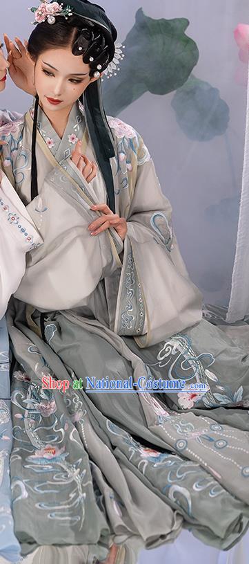 China Jin Dynasty Palace Beauty Historical Clothing Ancient Royal Princess Garment Costumes Traditional Grey Hanfu Dress