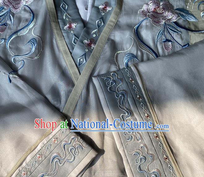 China Jin Dynasty Palace Beauty Historical Clothing Ancient Royal Princess Garment Costumes Traditional Grey Hanfu Dress