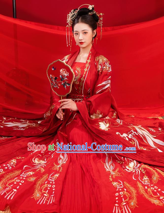 China Traditional Wedding Red Hanfu Dress Song Dynasty Princess Historical Clothing Ancient Nobility Lady Garment Costumes Full Set