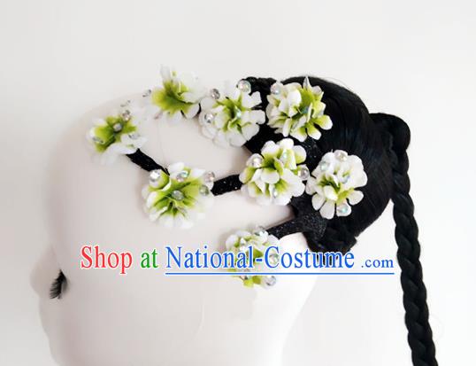 Chinese Traditional Jasmine Flower Dance Wigs Chignon Classical Dance Hair Accessories Women Group Performance Headdress Beauty Dance Hairpieces