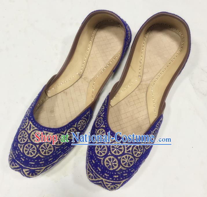 Handmade Asian Wedding Bride Shoes India Folk Dance Shoes Royalblue Embroidered Shoes Indian Female Shoes