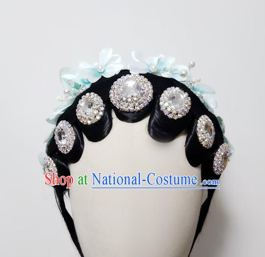 Chinese Stage Performance Hairpieces Traditional Opera Dance Wigs Chignon Classical Dance Hair Accessories Women Dance Headdress