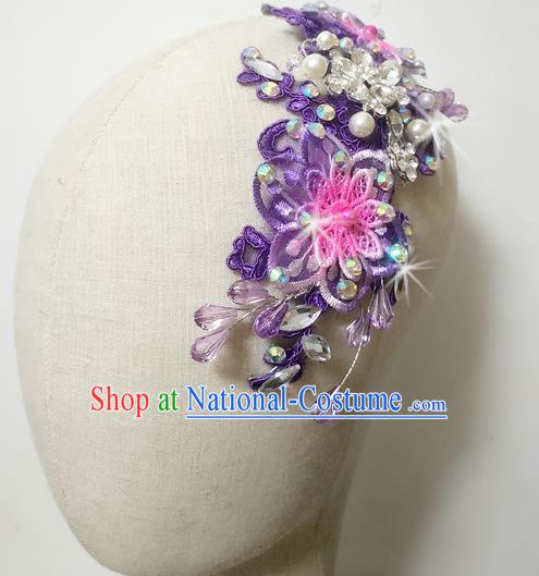 China Women Yangge Hairpin Folk Dance Purple Flowers Hair Stick Yangko Dance Hair Accessories Fan Dance Headpiece