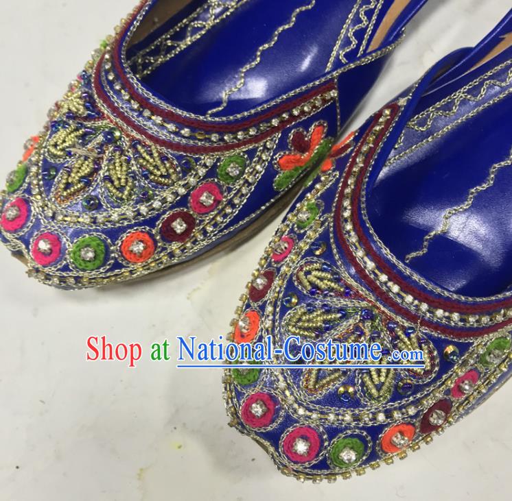 Handmade Indian Royalblue Embroidered Shoes Female Shoes Asian Wedding Bride Shoes India Folk Dance Shoes