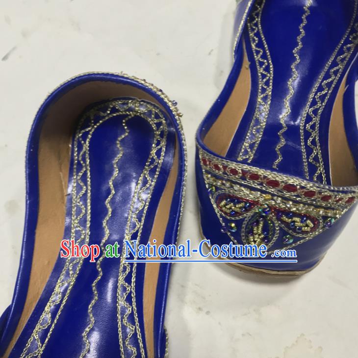 Handmade Indian Royalblue Embroidered Shoes Female Shoes Asian Wedding Bride Shoes India Folk Dance Shoes