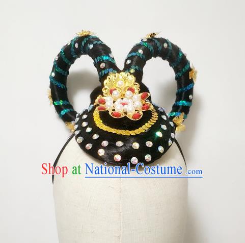 Chinese Stage Performance Hairpieces Traditional Flying Apsaras Dance Wigs Chignon Classical Dance Hair Accessories Fairy Dance Headdress