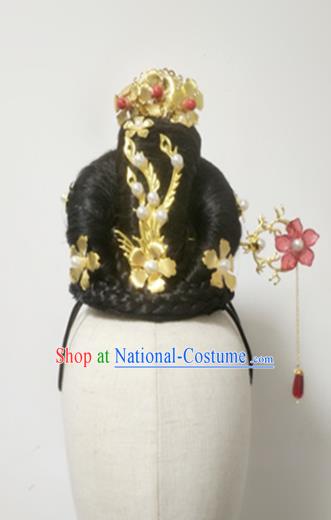 Chinese Beauty Dance Headdress Stage Performance Hairpieces Traditional Hanfu Dance Wigs Chignon Classical Dance Hair Accessories