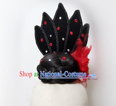 Chinese Classical Dance Hair Accessories Jinghong Dance Headdress Stage Performance Hairpieces Traditional Court Dance Wigs Chignon