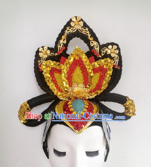 Chinese Classical Dance Hair Accessories Flying Apsaras Dance Headdress Fairy Dance Hairpieces Traditional Stage Performance Wigs Chignon