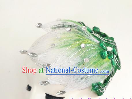 China Women Opening Dance Hair Crown Folk Dance Green Hat Yangko Dance Hair Accessories Jasmine Flower Dance Headpiece