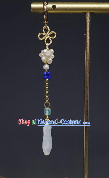 Handmade Chinese Traditional Jade Ear Jewelry Qing Dynasty Pearls Eardrop Cheongsam Ear Accessories National Earrings