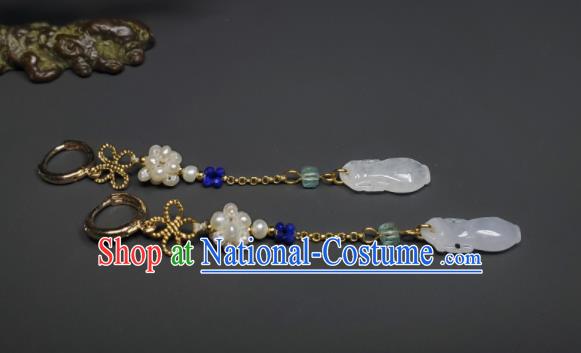 Handmade Chinese Traditional Jade Ear Jewelry Qing Dynasty Pearls Eardrop Cheongsam Ear Accessories National Earrings