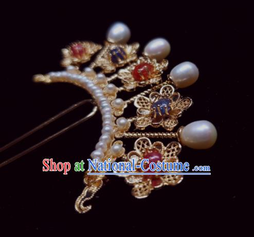 Chinese Handmade Tang Dynasty Queen Golden Plum Hair Stick Ancient Empress Gems Hairpin Traditional Hanfu Hair Accessories