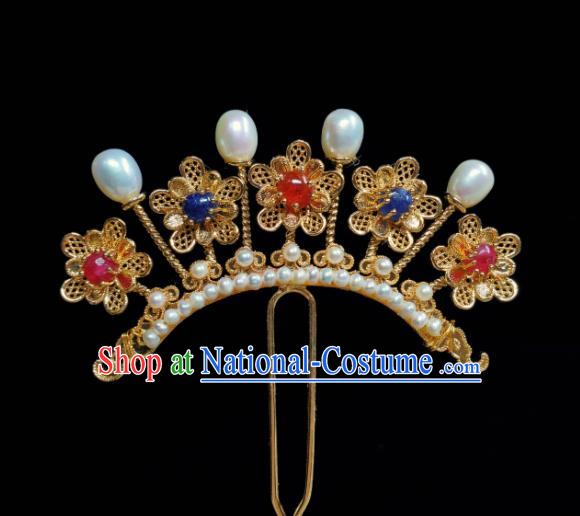 Chinese Handmade Tang Dynasty Queen Golden Plum Hair Stick Ancient Empress Gems Hairpin Traditional Hanfu Hair Accessories