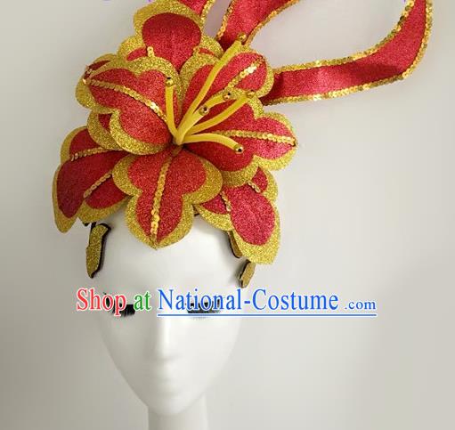 China Modern Dance Headpiece Women Opening Dance Hair Crown Peony Dance Hat Stage Performance Hair Accessories