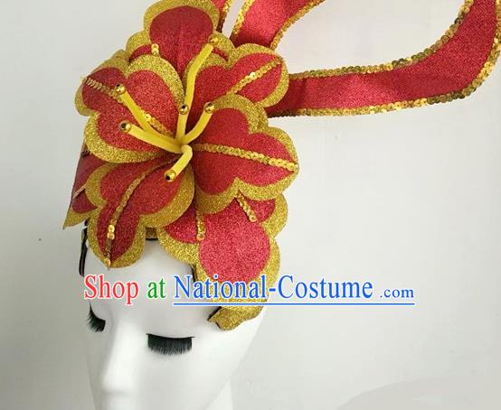 China Modern Dance Headpiece Women Opening Dance Hair Crown Peony Dance Hat Stage Performance Hair Accessories