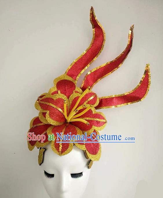 China Modern Dance Headpiece Women Opening Dance Hair Crown Peony Dance Hat Stage Performance Hair Accessories