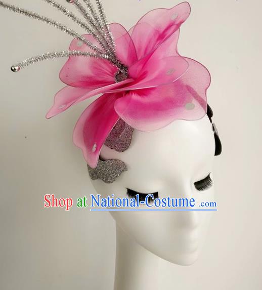 China Stage Performance Hair Accessories Modern Dance Headpiece Women Opening Dance Hair Crown Group Dance Pink Flower Hat