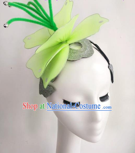 China Group Dance Green Flower Hat Stage Performance Hair Accessories Modern Dance Headpiece Women Opening Dance Hair Crown