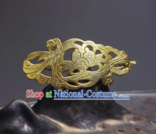 Chinese Ancient Empress Hairpin Traditional Hair Accessories Handmade Qing Dynasty Queen Golden Phoenix Hair Stick