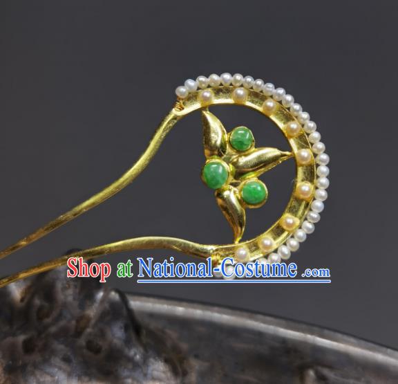 Chinese Handmade Qing Dynasty Queen Pearls Hair Stick Ancient Empress Golden Hairpin Traditional Hair Accessories