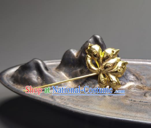 Chinese Ancient Empress Golden Lotus Hairpin Traditional Court Hair Accessories Handmade Qing Dynasty Queen Hair Stick