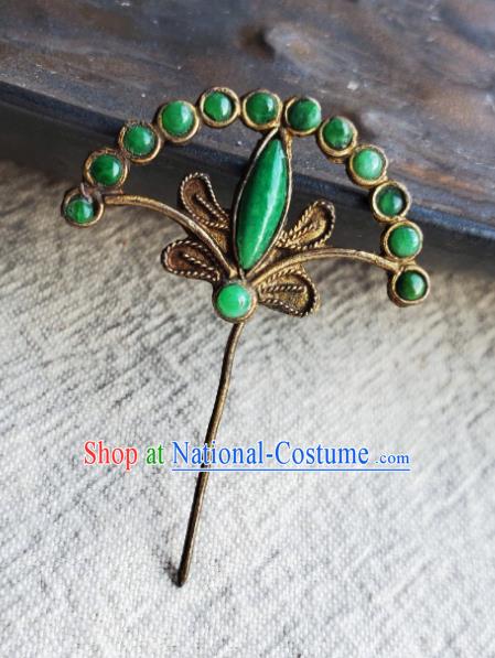 Chinese Handmade Qing Dynasty Imperial Consort Hair Stick Ancient Empress Hairpin Traditional Court Jadeite Hair Accessories