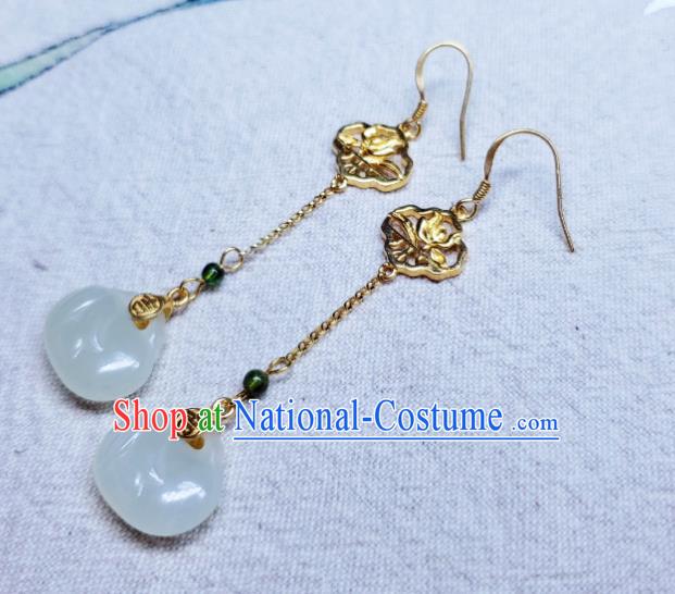 Handmade Chinese Cheongsam Ear Accessories National Hetian Jade Earrings Traditional Ear Jewelry Song Dynasty Eardrop