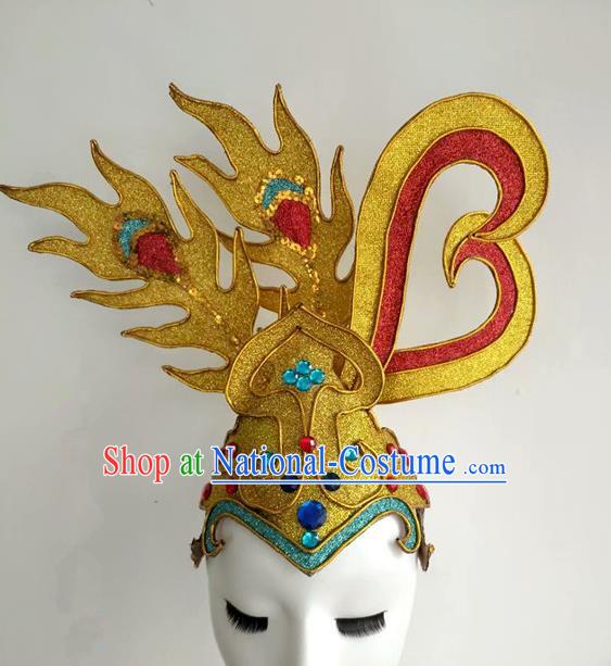 China Modern Dance Headpiece Opening Dance Hair Crown Women Group Dance Golden Hat Stage Performance Hair Accessories