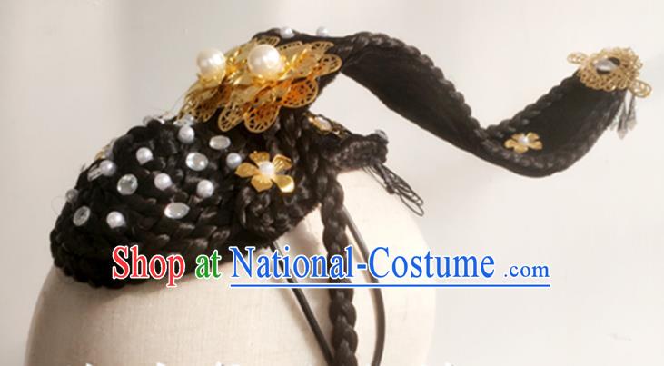 Chinese Classical Dance Hair Accessories Woman Solo Dance Headdress Ballet Dance Hairpieces Traditional Palace Fan Dance Wigs Chignon